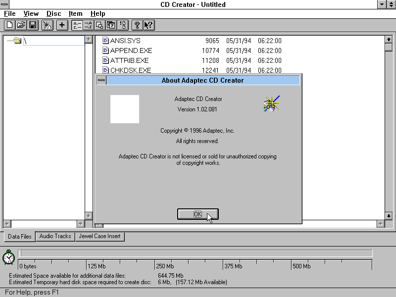 Adaptec CD Creator 1.02 for Win31